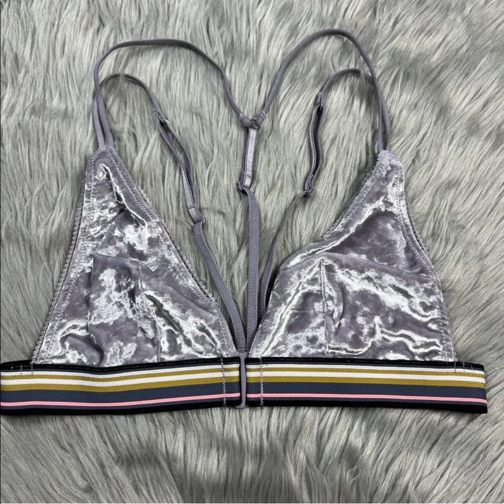 Victorias Secret Front Closure Velvet Striped Triangle Bralette Size Small